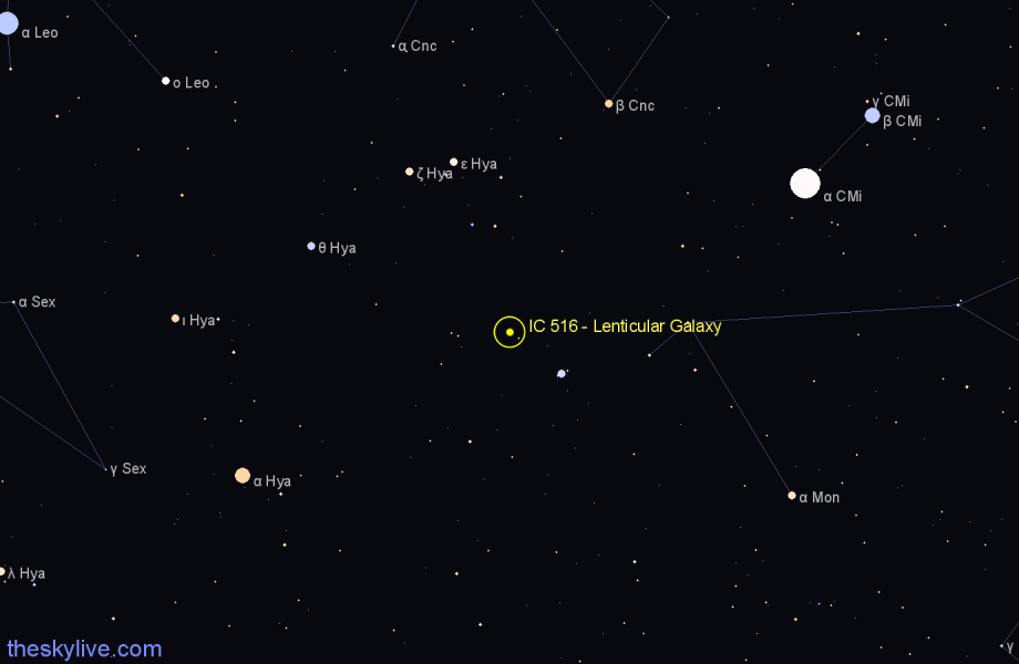 Finder chart IC 516 - Lenticular Galaxy in Hydra star