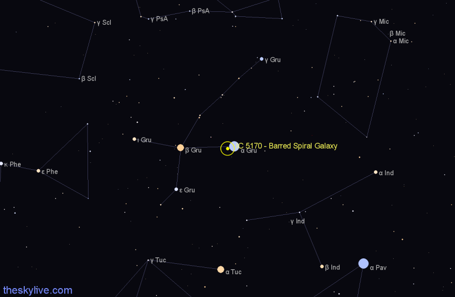 Finder chart IC 5170 - Barred Spiral Galaxy in Grus star