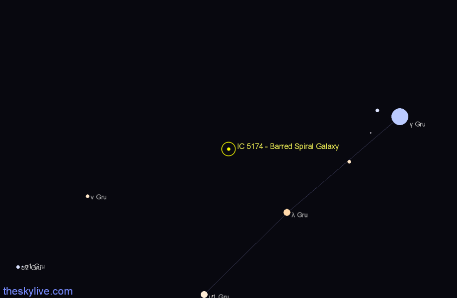Finder chart IC 5174 - Barred Spiral Galaxy in Grus star