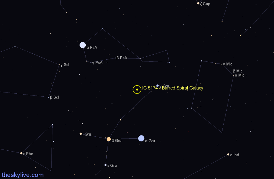 Finder chart IC 5174 - Barred Spiral Galaxy in Grus star