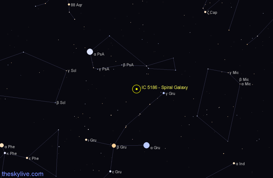Finder chart IC 5186 - Spiral Galaxy in Grus star