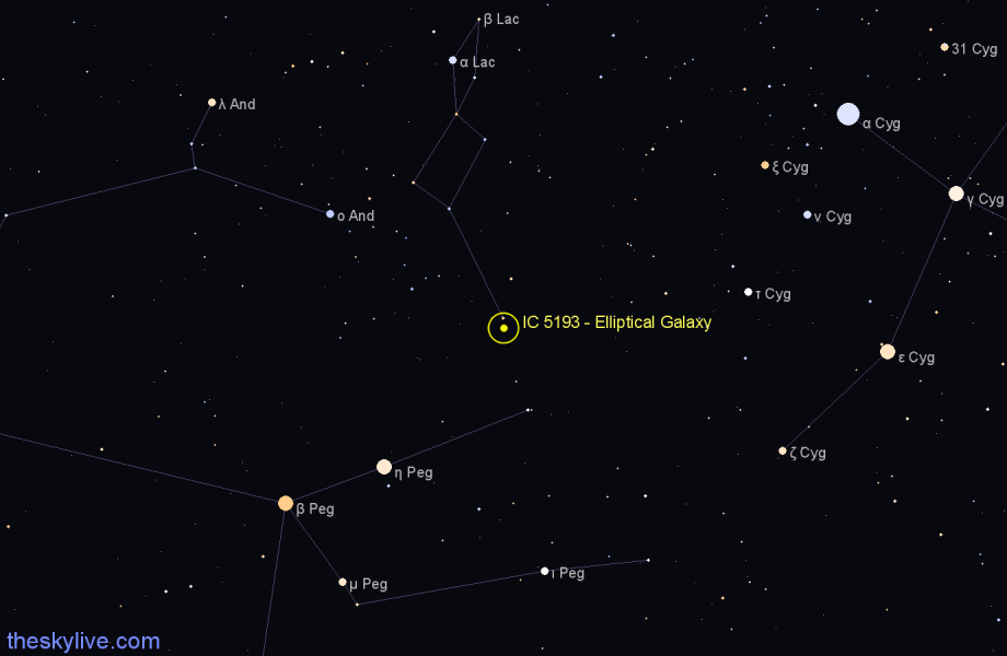 Finder chart IC 5193 - Elliptical Galaxy in Lacerta star