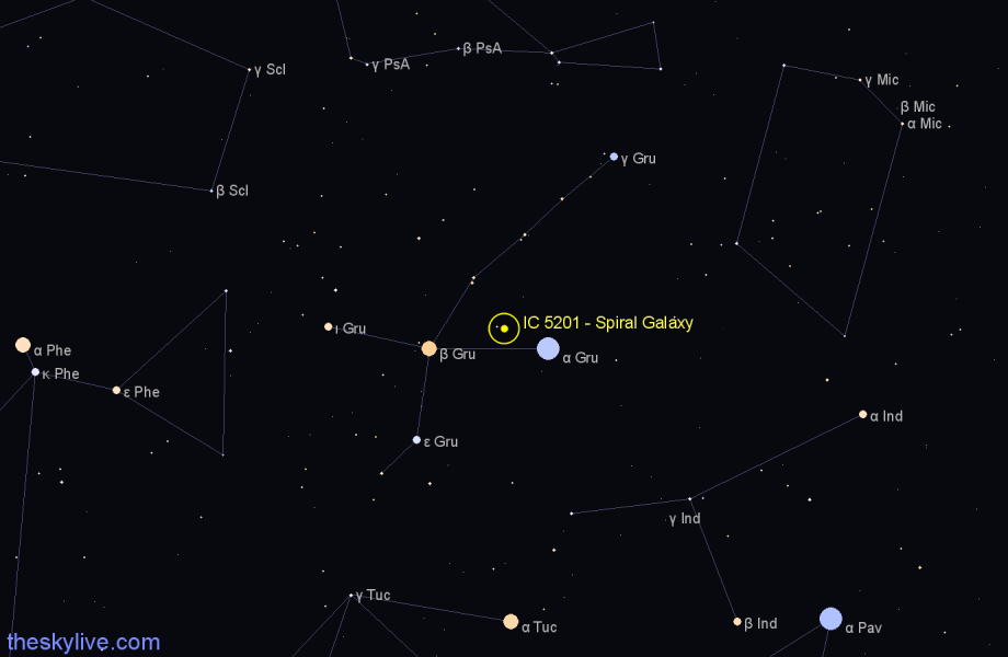 Finder chart IC 5201 - Spiral Galaxy in Grus star