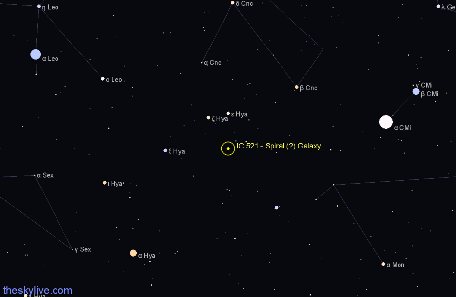 Finder chart IC 521 - Spiral (?) Galaxy in Hydra star