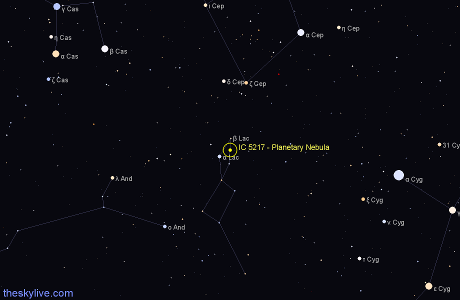Finder chart IC 5217 - Planetary Nebula in Lacerta star