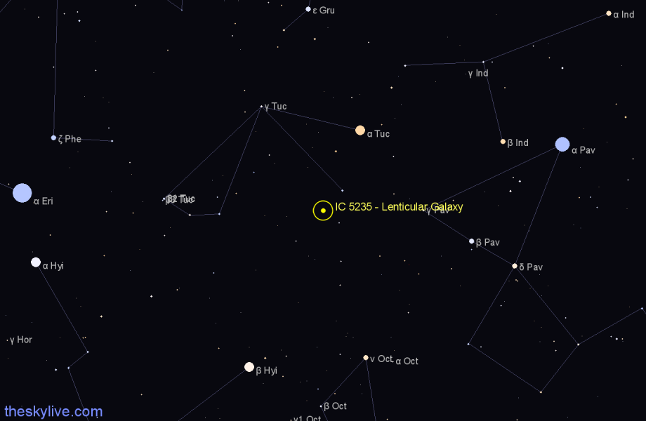 Finder chart IC 5235 - Lenticular Galaxy in Tucana star