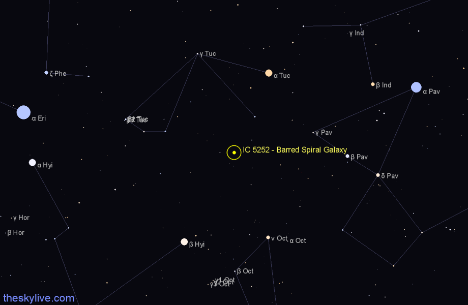 Finder chart IC 5252 - Barred Spiral Galaxy in Indus star