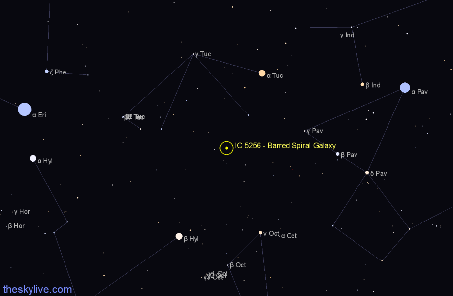 Finder chart IC 5256 - Barred Spiral Galaxy in Indus star
