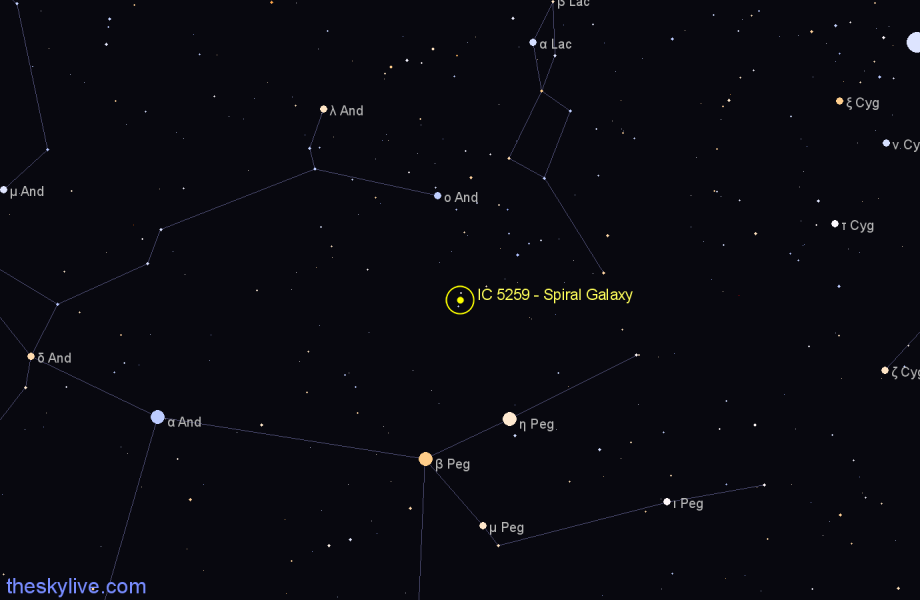 Finder chart IC 5259 - Spiral Galaxy in Lacerta star