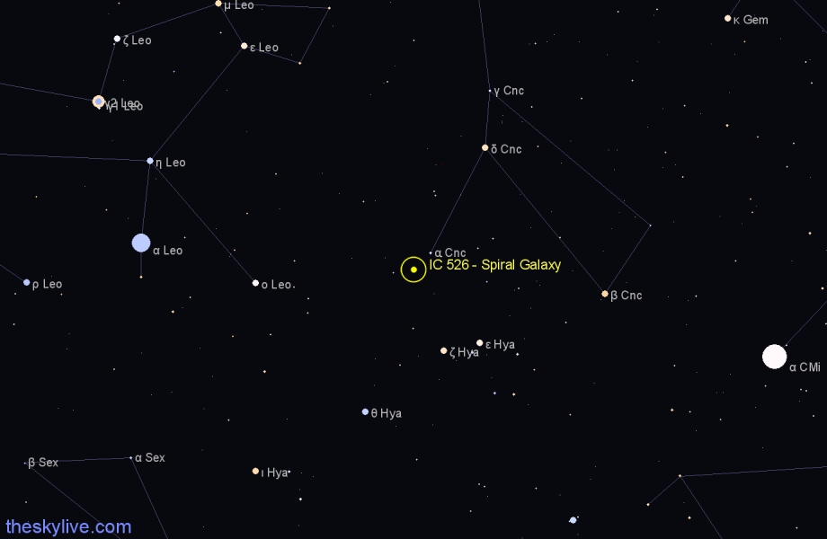 Finder chart IC 526 - Spiral Galaxy in Cancer star