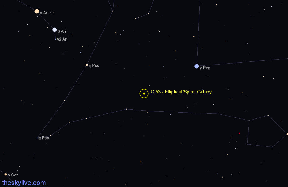 Finder chart IC 53 - Elliptical/Spiral Galaxy in Pisces star