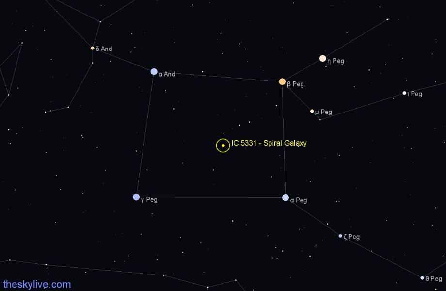 Finder chart IC 5331 - Spiral Galaxy in Pegasus star