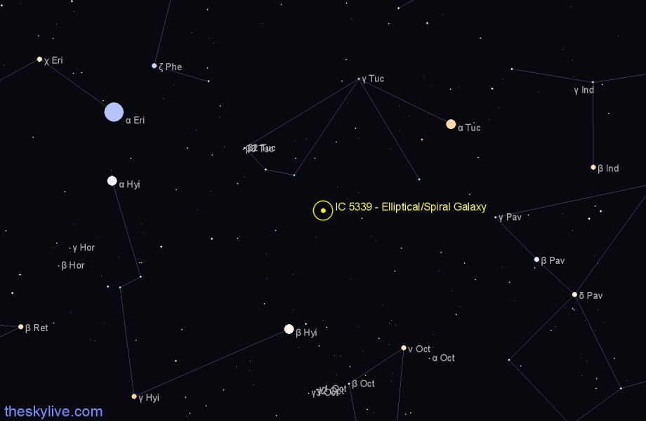 Finder chart IC 5339 - Elliptical/Spiral Galaxy in Tucana star