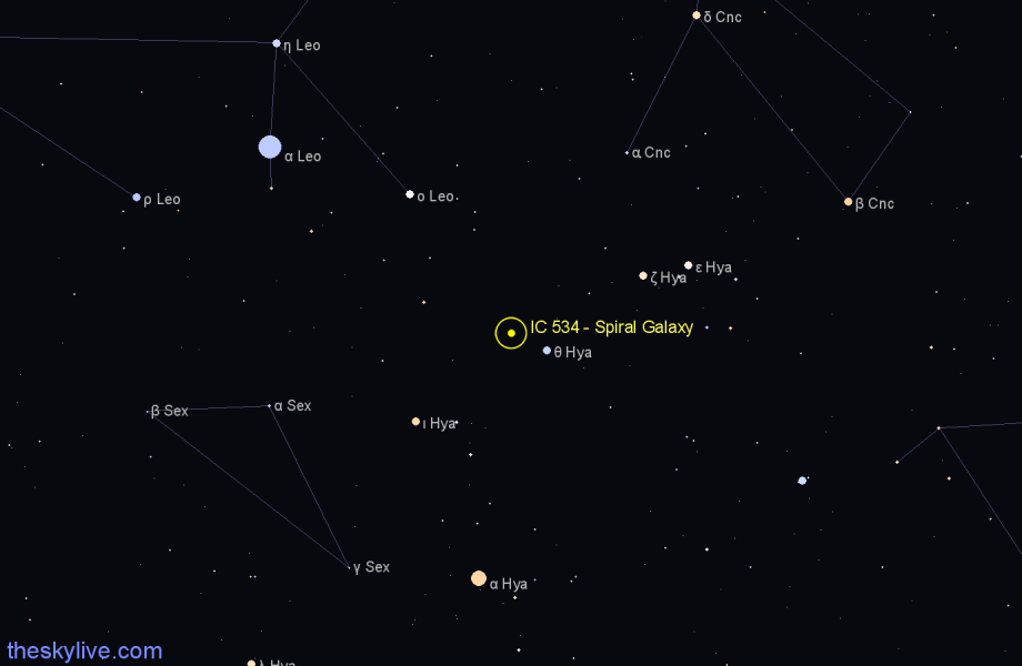 Finder chart IC 534 - Spiral Galaxy in Hydra star