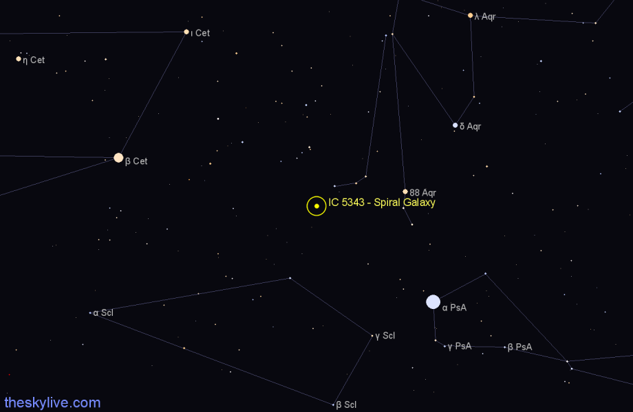 Finder chart IC 5343 - Spiral Galaxy in Aquarius star
