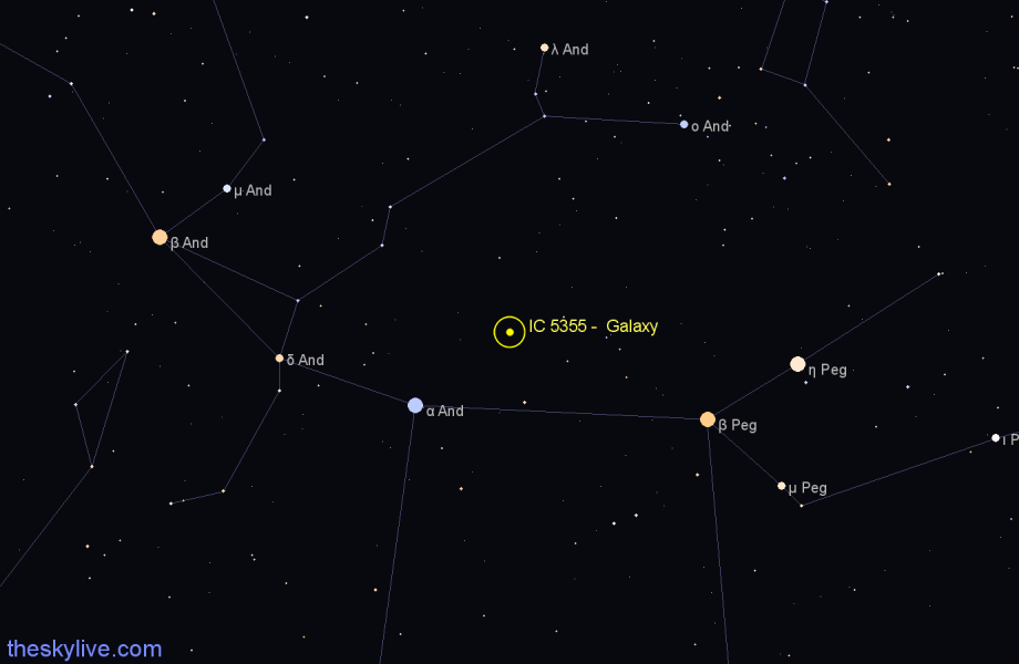 Finder chart IC 5355 -  Galaxy in Andromeda star