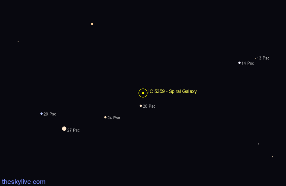 Finder chart IC 5359 - Spiral Galaxy in Pisces star