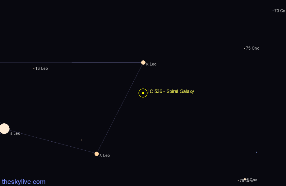 Finder chart IC 536 - Spiral Galaxy in Leo star