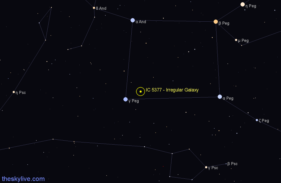 Finder chart IC 5377 - Irregular Galaxy in Pegasus star