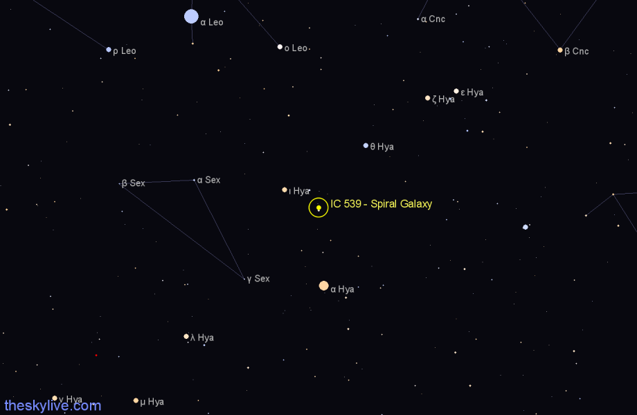 Finder chart IC 539 - Spiral Galaxy in Hydra star