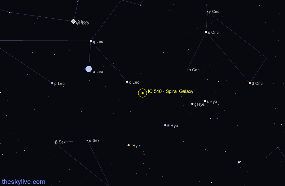 Finder chart IC 540 - Spiral Galaxy in Leo star