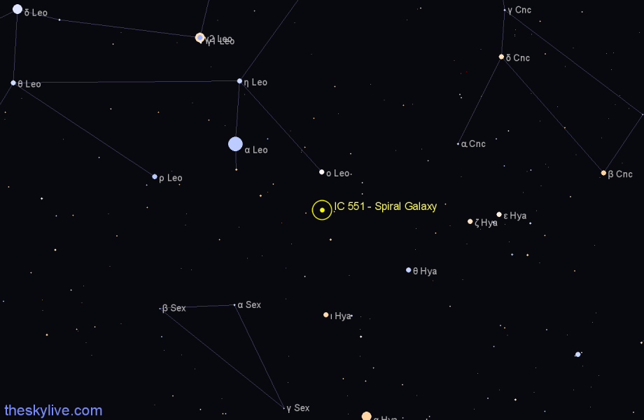 Finder chart IC 551 - Spiral Galaxy in Leo star