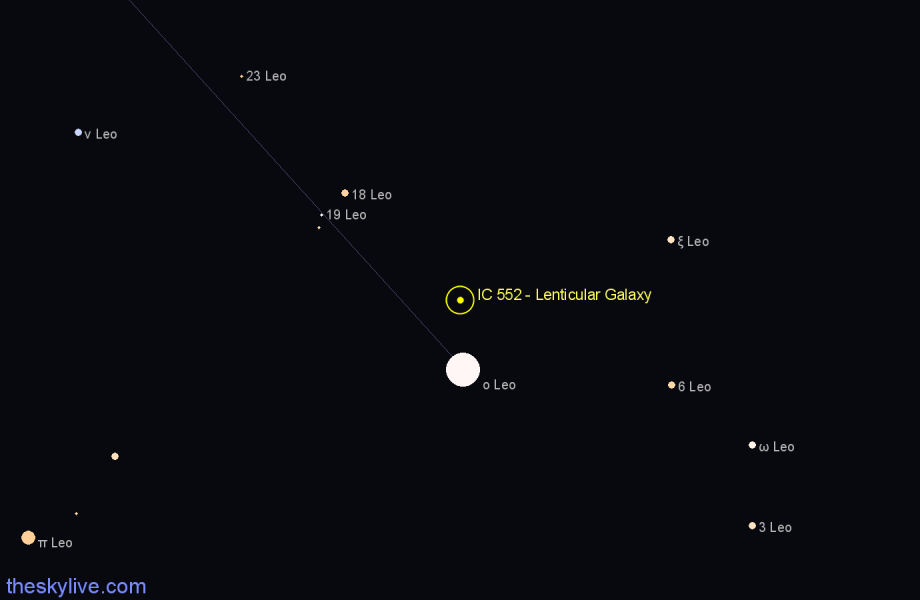 Finder chart IC 552 - Lenticular Galaxy in Leo star