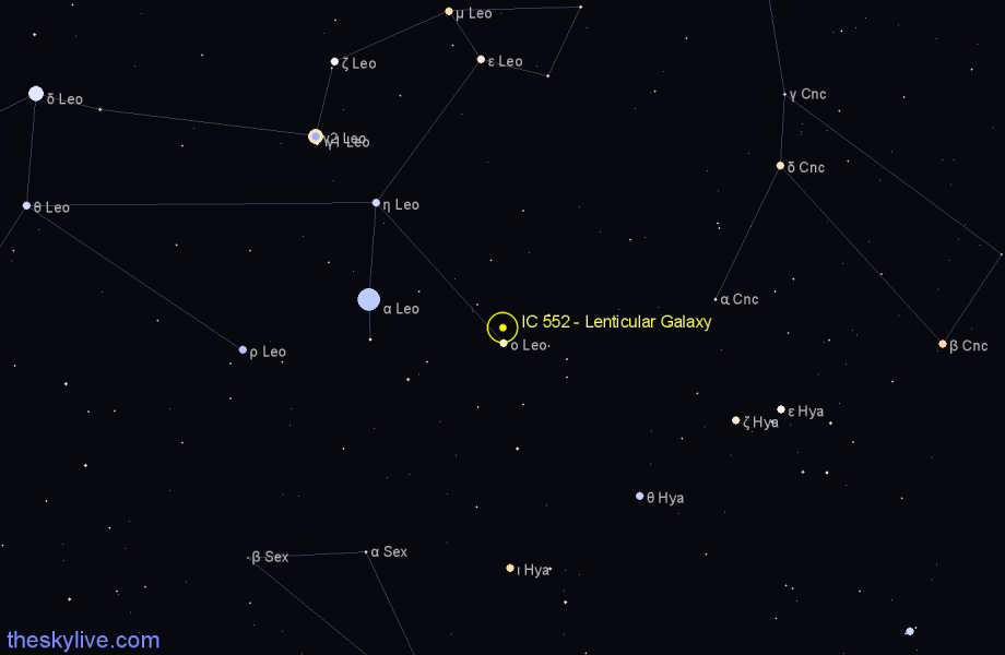 Finder chart IC 552 - Lenticular Galaxy in Leo star