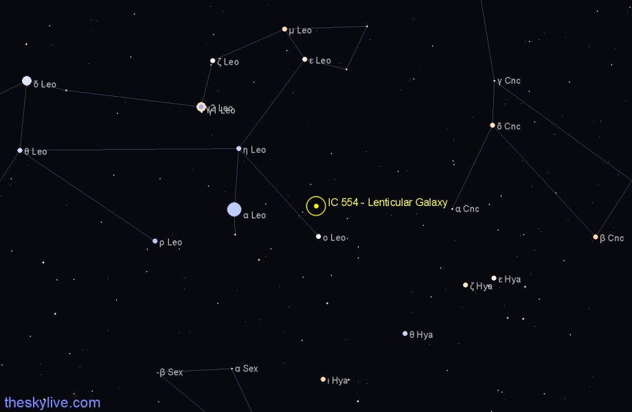 Finder chart IC 554 - Lenticular Galaxy in Leo star