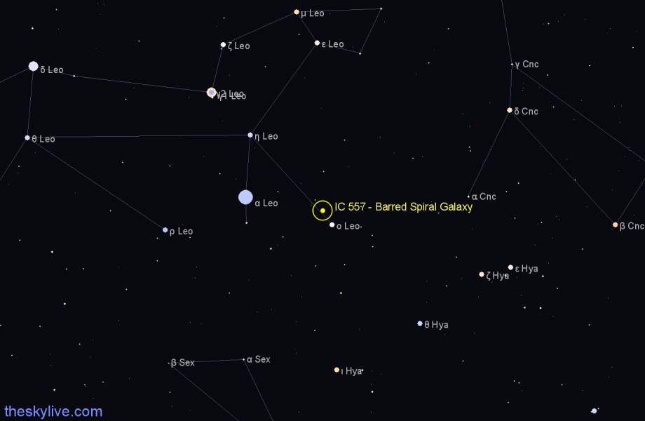 Finder chart IC 557 - Barred Spiral Galaxy in Leo star