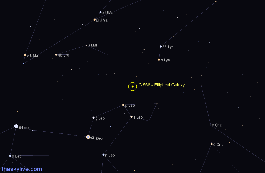 Finder chart IC 558 - Elliptical Galaxy in Leo star