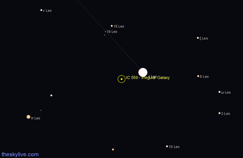 Finder chart IC 559 - Irregular Galaxy in Leo star