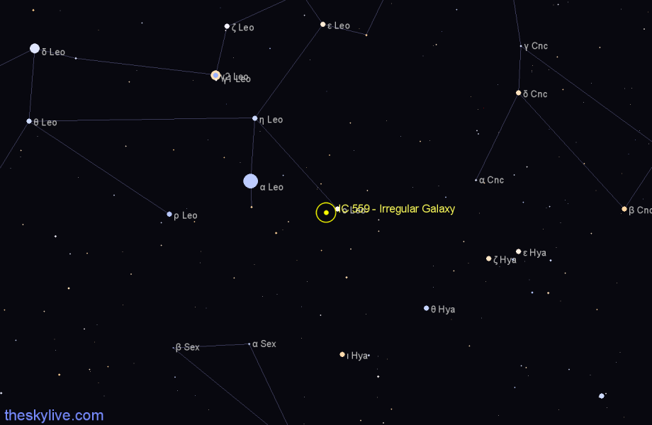 Finder chart IC 559 - Irregular Galaxy in Leo star
