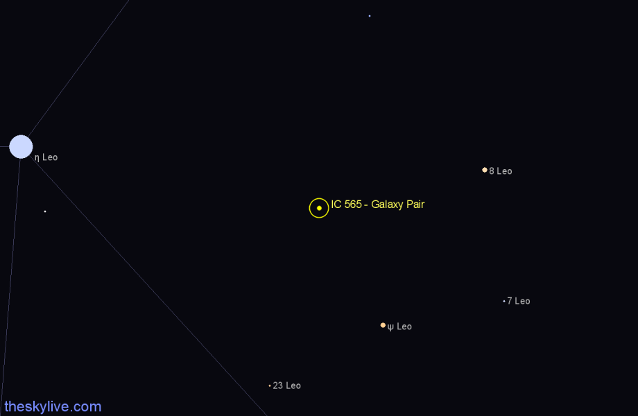 Finder chart IC 565 - Galaxy Pair in Leo star