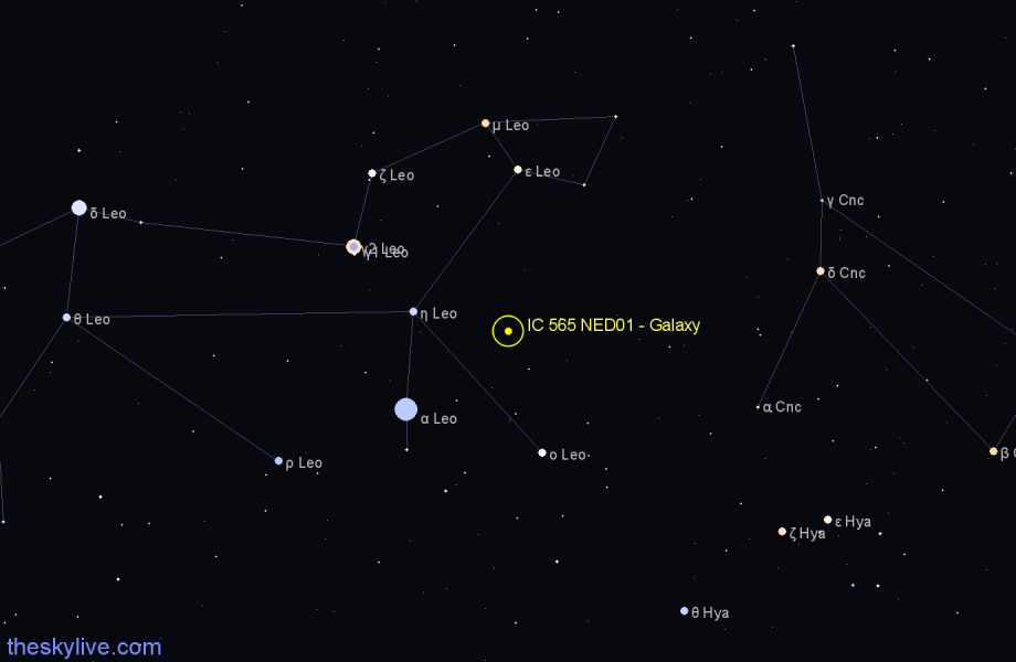 Finder chart IC 565 NED01 - Galaxy in Leo star