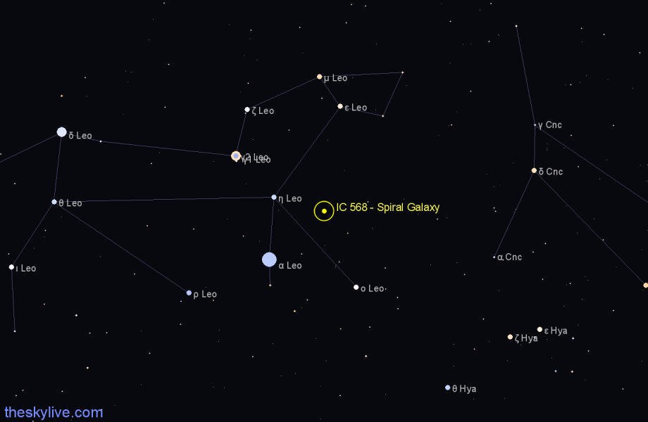 Finder chart IC 568 - Spiral Galaxy in Leo star