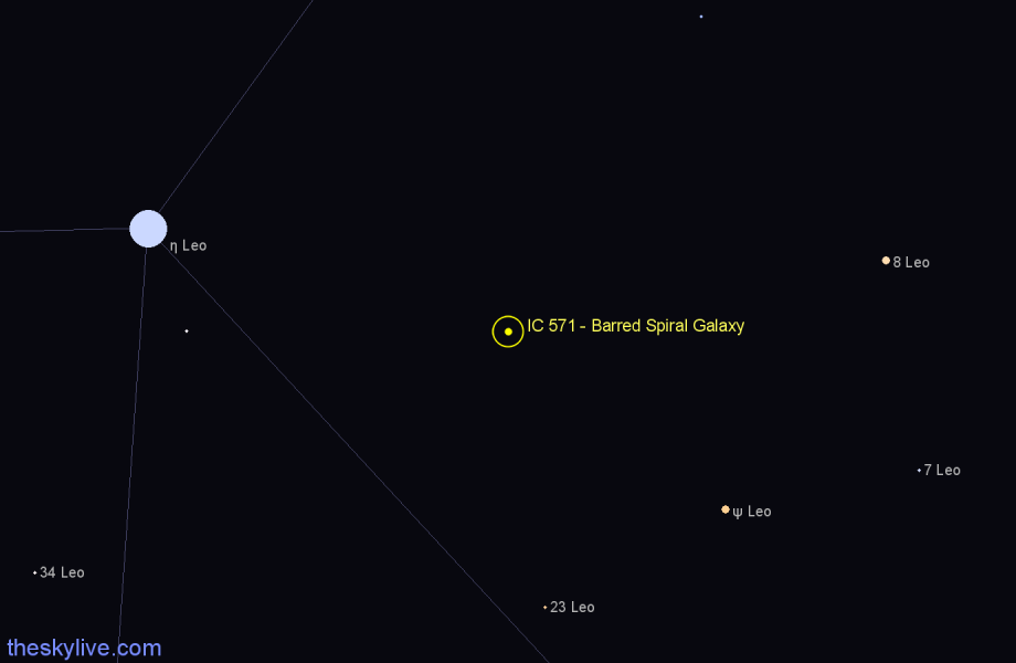 Finder chart IC 571 - Barred Spiral Galaxy in Leo star