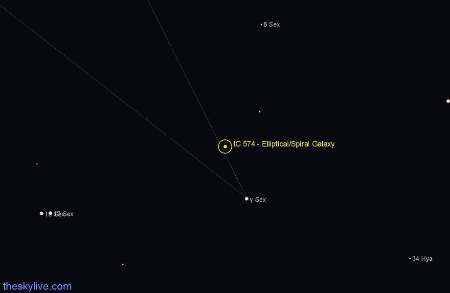 Finder chart IC 574 - Elliptical/Spiral Galaxy in Sextans star