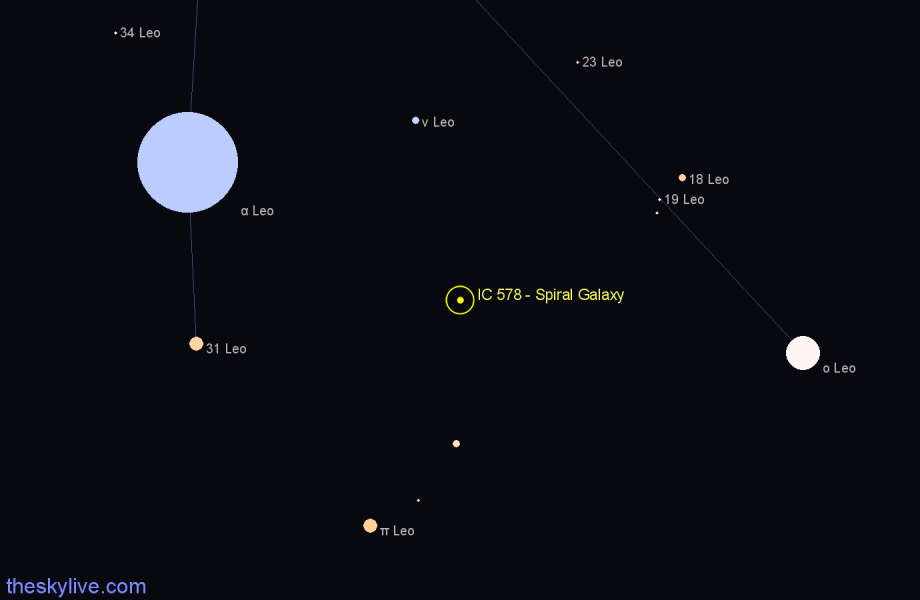 Finder chart IC 578 - Spiral Galaxy in Leo star