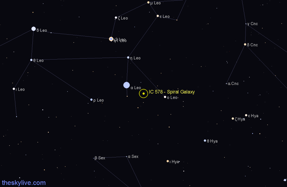 Finder chart IC 578 - Spiral Galaxy in Leo star