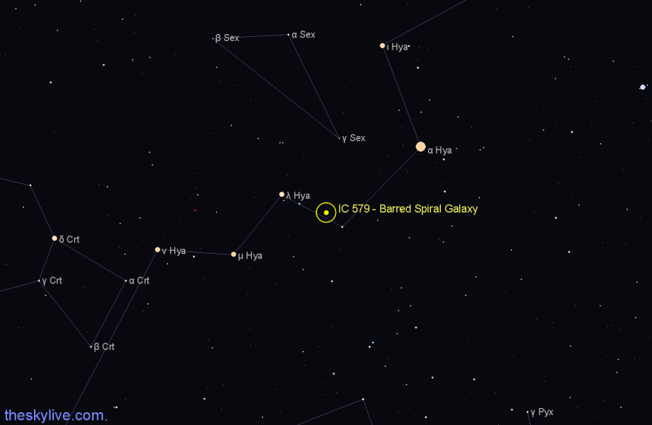 Finder chart IC 579 - Barred Spiral Galaxy in Hydra star