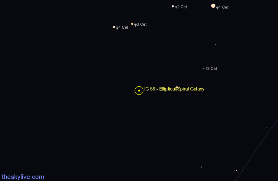 Finder chart IC 58 - Elliptical/Spiral Galaxy in Cetus star
