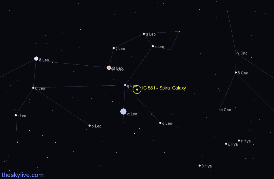 Finder chart IC 581 - Spiral Galaxy in Leo star