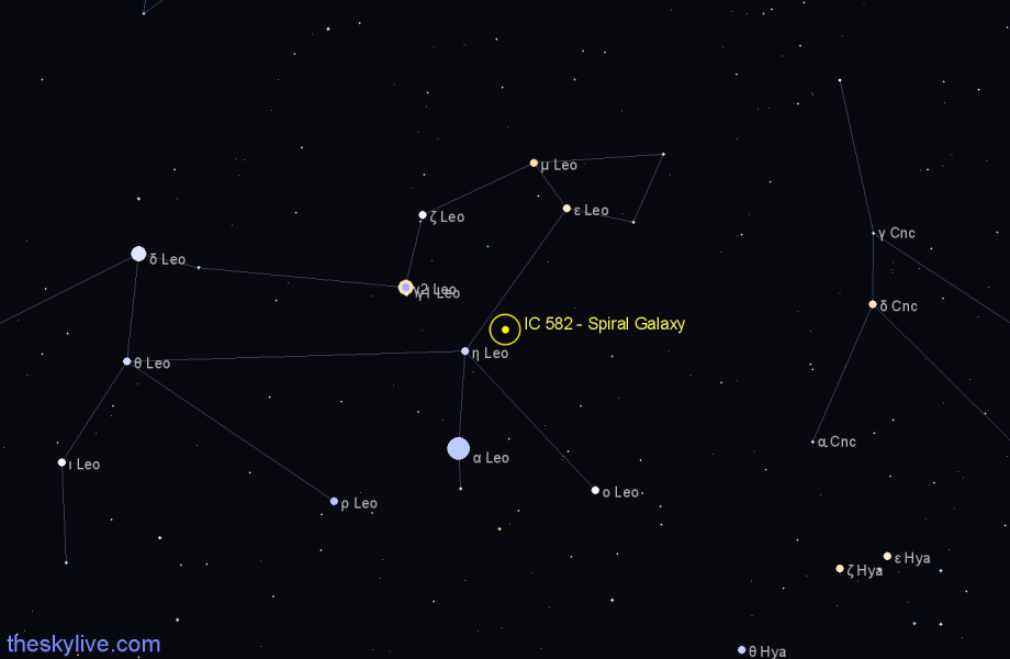 Finder chart IC 582 - Spiral Galaxy in Leo star