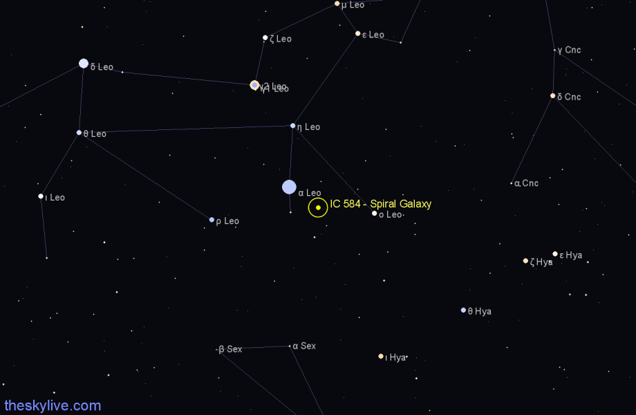 Finder chart IC 584 - Spiral Galaxy in Leo star