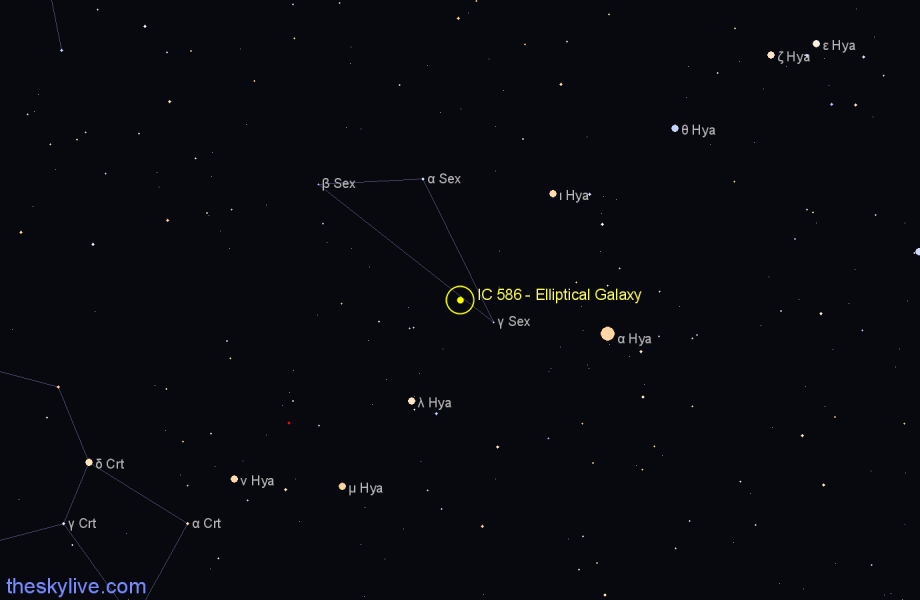 Finder chart IC 586 - Elliptical Galaxy in Sextans star