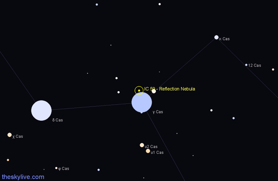 Finder chart IC 59 - Reflection Nebula in Cassiopeia star