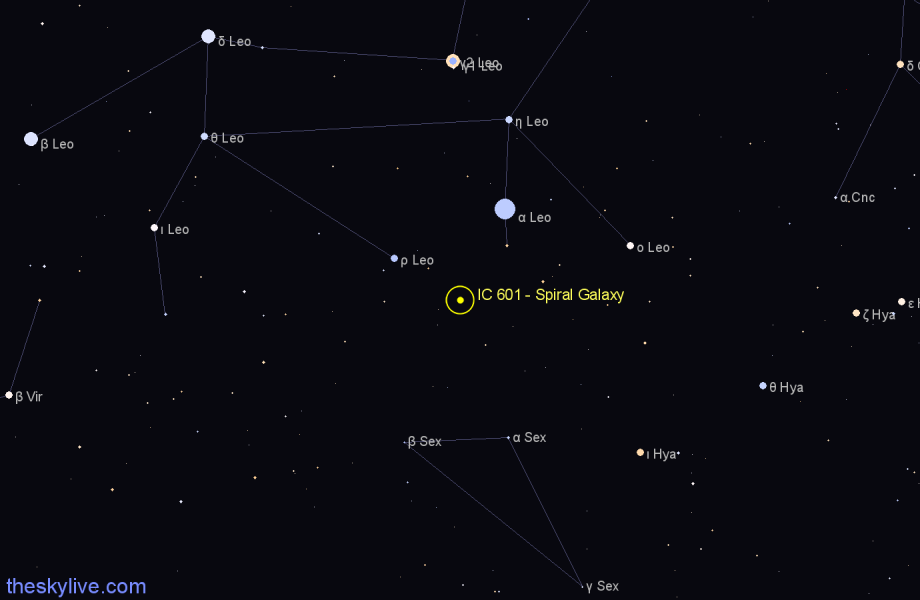 Finder chart IC 601 - Spiral Galaxy in Leo star
