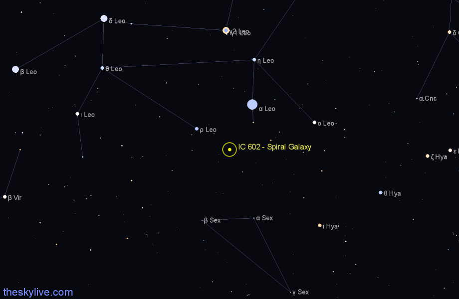 Finder chart IC 602 - Spiral Galaxy in Leo star