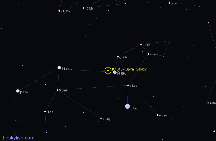 Finder chart IC 610 - Spiral Galaxy in Leo star